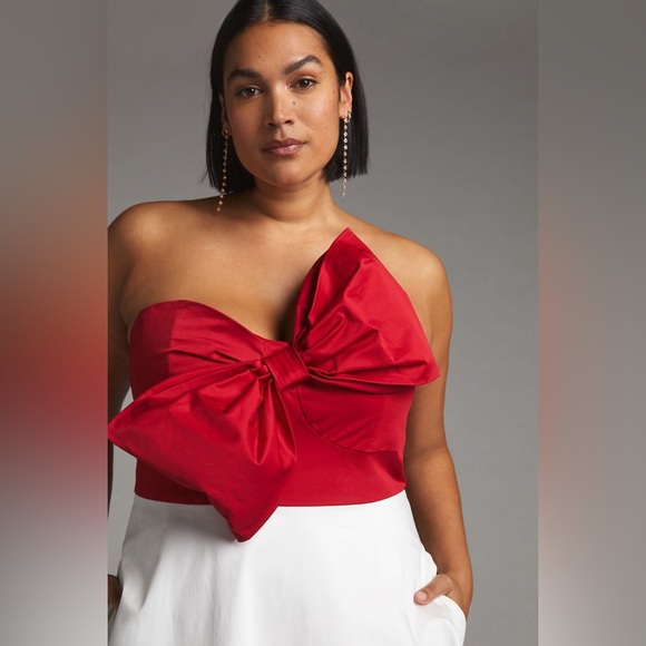 Anthropologie Hutch Red Colorblocked Bow-Tie Maxi Dress - Picture 3 of 11